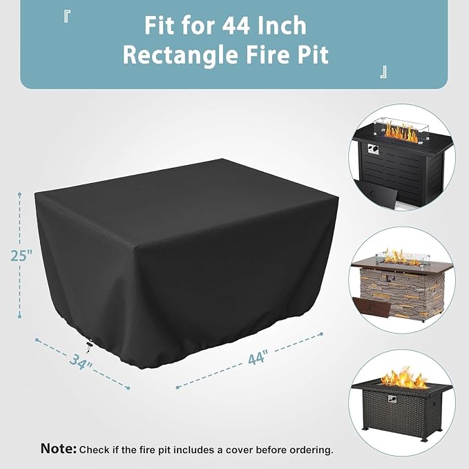 SHINESTAR Fire Pit Table Cover for Outland Living 401/403 Outdoor Propane Gas Fire Table, 44 Inch Heavy Duty Waterproof Rectangular Fire Pit Cover, Black