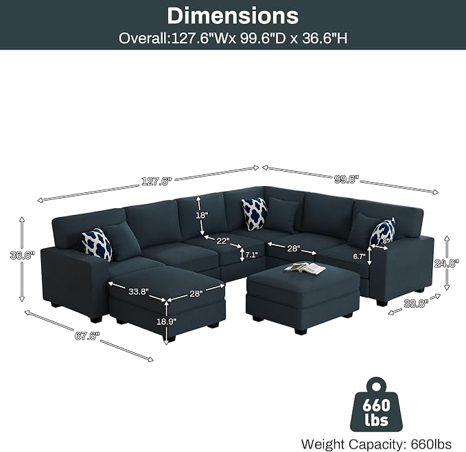 Legend Vansen Oversized Modular Sectional Sofa,U/L‑Shaped Reversible Couch with Ottoman,Deep Seat Plush Polyester Sofa for Living Room,8‑Seater,Charcoal