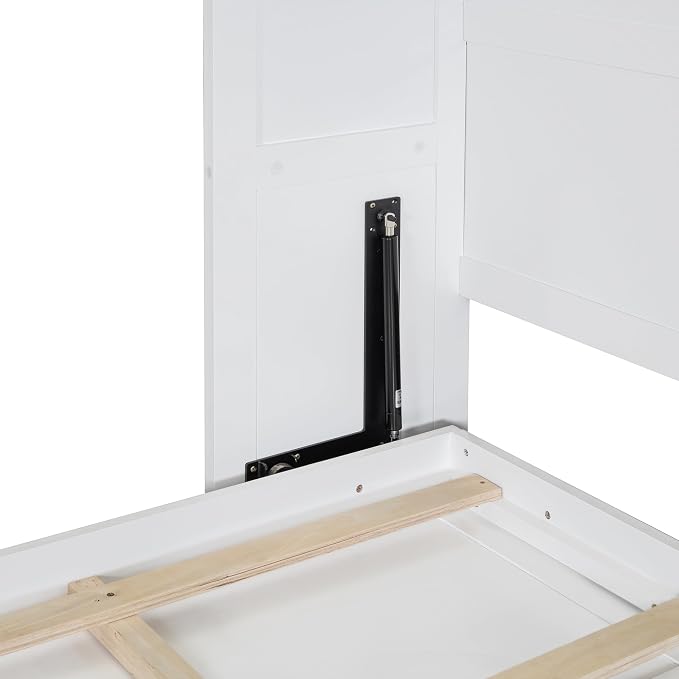 Ball & Cast Queen Size Murphy Bed with Charging Station and Slat Support,Wood Hideaway Cabinet Platform Beds w/Leg & Lock,can be Folded,Space-Saving,for Small Room,Dorms,White