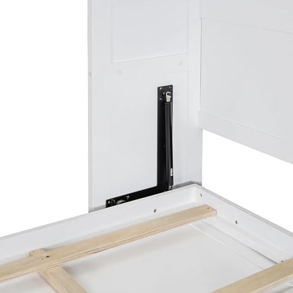 Ball & Cast Queen Size Murphy Bed with Charging Station and Slat Support,Wood Hideaway Cabinet Platform Beds w/Leg & Lock,can be Folded,Space-Saving,for Small Room,Dorms,White