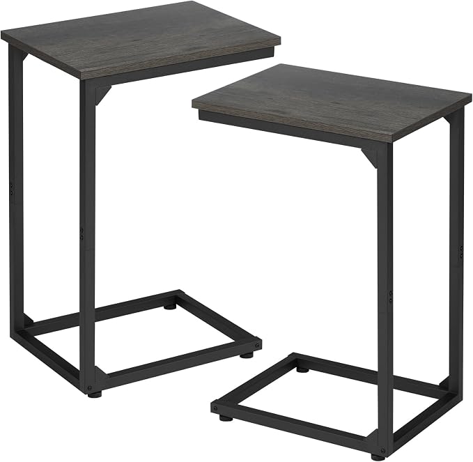 AMHANCIBLE C Shaped End Table Set of 2, Couch Side Table that Slide Under Sofa, Narrow Small Space TV Trays for Living Room, Bedroom, Dark Grey, HET02CDG