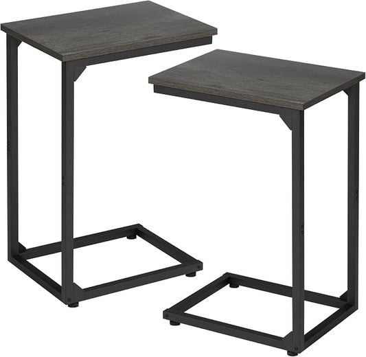 AMHANCIBLE C Shaped End Table Set of 2, Couch Side Table that Slide Under Sofa, Narrow Small Space TV Trays for Living Room, Bedroom, Dark Grey, HET02CDG