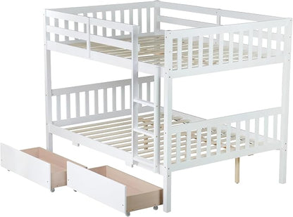 Ball & Cast Full Over Full Wood Bunk Bed for Kids,Convertible Storage Bunk Bed with Two Storage Drawers and Ladder,Can Be Divided Into Two Full Size Daybeds,No Box Spring Required,White