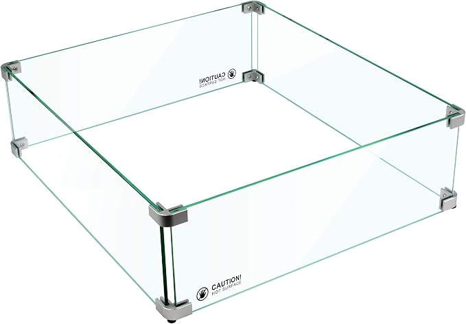 Holy Fire 23.5" L x 23.5" x 6" Square Fire Pit Glass Wind Guard Clear Tempered Glass Flame Protective Pane Wind Resistant - Fits 18” Square Fire Pit Burner Pan