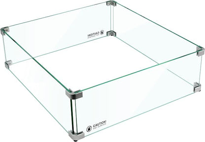 Holy Fire 23.5" L x 23.5" x 6" Square Fire Pit Glass Wind Guard Clear Tempered Glass Flame Protective Pane Wind Resistant - Fits 18” Square Fire Pit Burner Pan