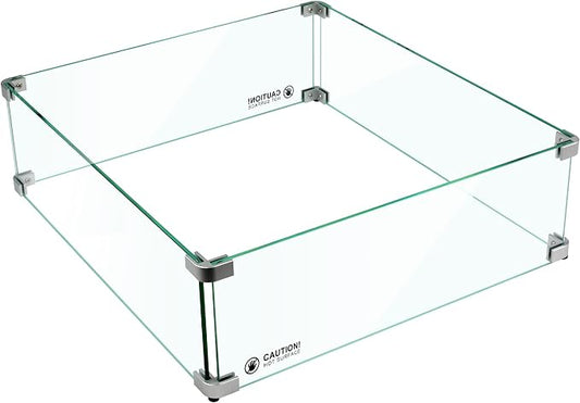 Holy Fire 23.5" L x 23.5" x 6" Square Fire Pit Glass Wind Guard Clear Tempered Glass Flame Protective Pane Wind Resistant - Fits 18” Square Fire Pit Burner Pan