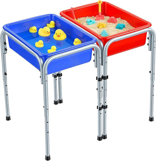 VEVOR Sensory Table for Toddlers, Kids 2-Station Sand and Water Adjustable Play Table with Detachable Storage Bins and Non-Slip Feet, Carbon Steel Frame, Rounded Corners, for Boys and Girls Exploring