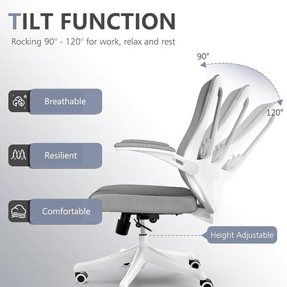 300 LBS Ergonomic Office Computer Mesh Chair - Adjustable Height Rolling Desk Chair with Flip-Up Armrests & High Back Support - Comfortable Swivel Task Chair for Home Office