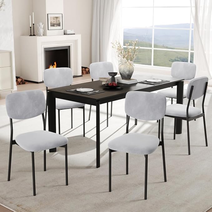 Einhomn Upholstered Dining Chairs Set, Modern Stackable Dining Room Chairs with Soft Velvet Backrest, Kitchen Chairs with Sturdy Metal Legs for Living Room, Restaurant, Set of 2,Light Grey