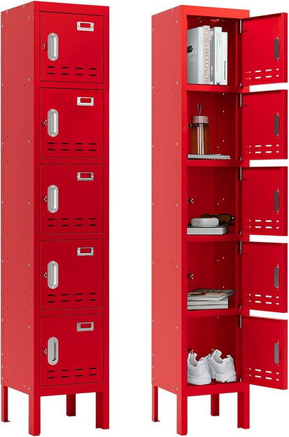 BUTISOW Metal Lockers - 66" Height Steel Lockers for Employees with 5 Door Storage Locker with Card Slot for Employees Gym School Home Office Garage - Assembly Required