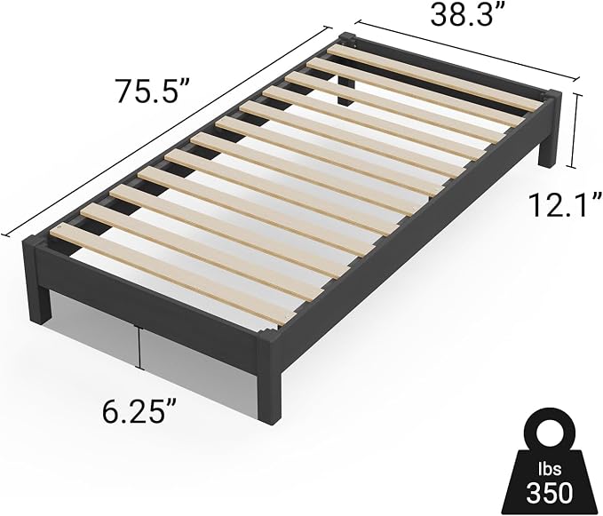 LIFEMENT Twin Bed Frame Signature Wood Platform, Noise Free, Under Bed Storage, No Box Spring Needed, Easy Assembly, Black