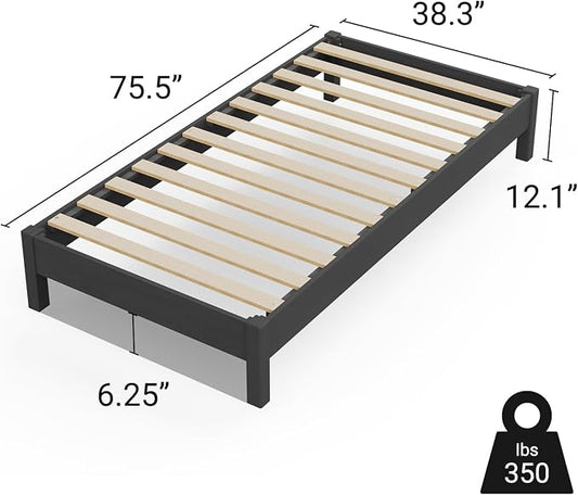 LIFEMENT Twin Bed Frame Signature Wood Platform, Noise Free, Under Bed Storage, No Box Spring Needed, Easy Assembly, Black