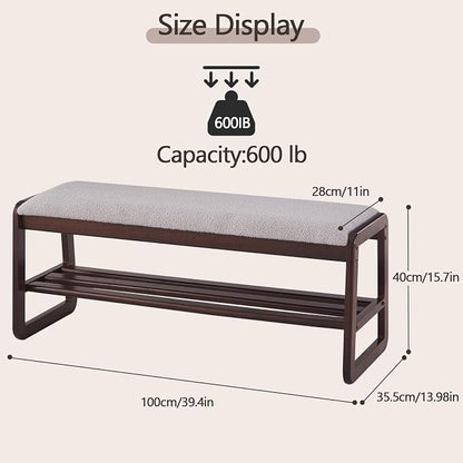 Achicsofar Shoe Rack Bench,2 Tier Solid Wooden Entryway Bench(Gray Lilac) | with Shoe Storage, Shoe Rack with Cushion, for Living Room, Hallway, Garage, 11.8"D x 39.4"W x 16.5"H