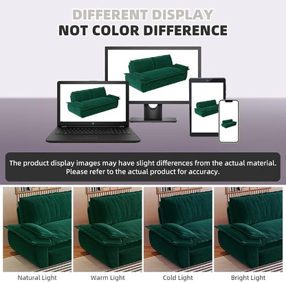 73.2" Sleeper Sofa Bed Queen, 3-in-1 Convertible Couch, Modern Pull Out Couches, Comfy Velvet Futon Sofa, Cloud Loveseat Lounge, Pillow Arm, for Small Spaces, Apartment, Living Room, Green