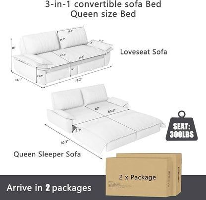 73.2" Sofa Bed Queen Size, Pull Out Couch Bed, 3-in-1 Convertible Sleeper Sofa with Cushion Armrest, Modern Corduroy Futon Couch for Living Room, Small Space, Apartment, Bedroom, Dark Grey