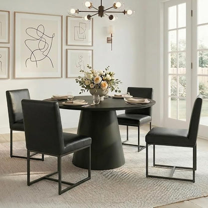 HNY Modern Dining Chairs Set of 4, Upholstered Leather Dining Room Chairs with Ergonomic Back & Metal Frame for Home, Kitchen, Apartment, Black