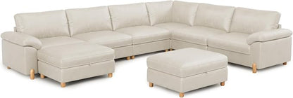 SITJOY Large Cloud Couch, 138" Wide 6 Seater V Shape, Faux Leather in White | Pet-Friendly Scratch-Resistant Leather Sectional Sofas for Living Room, Deep Seat Wide Couch with Chaise, Storage Ottoman