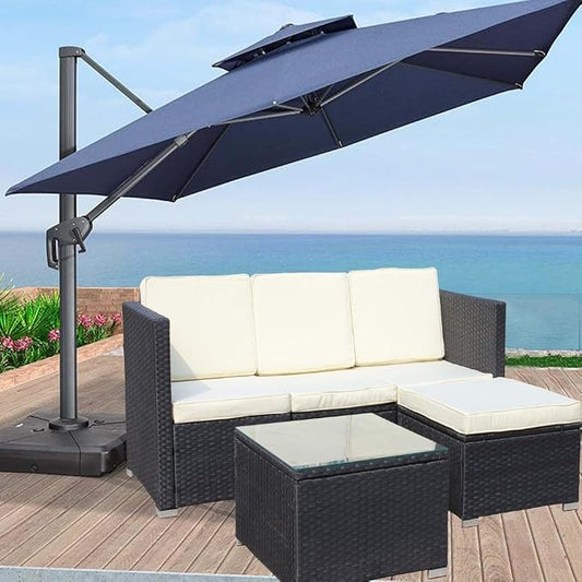 Patio Sofa Set, 5-Piece PE Rattan Wicker Outdoor Furniture with Cushioned Couch, Chairs, and Coffee Table, Beige Cushions for Garden, Deck, and Backyard