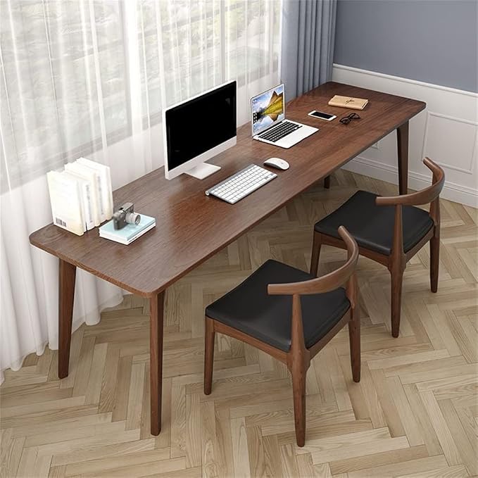 LAKIQ Pine Solid Wood Writing Desk Modern Rectangular Home Office Working Table Desktop Computer Desk Home Writing Table for Small Space-Table Only (Walnut,79" L x 20" W x 30" H)