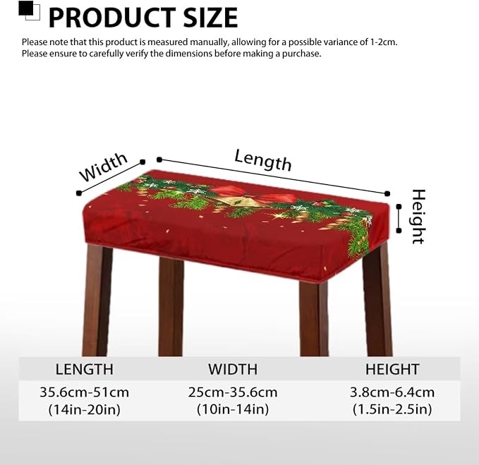 Christmas Bar Stool Seat Covers Jingle Bell Red Bar Stool Covers Rectangle Set of 2 Counter Stool Bar Chair Covers for Kitchen Pub Dining Room Holiday Xmas Decor