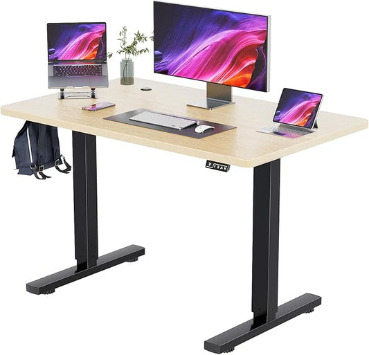 YESHOMY Height Adjustable Electric Standing Desk, 40 inch Computer Table, Home Office Workstation, Black Leg/Natural Top