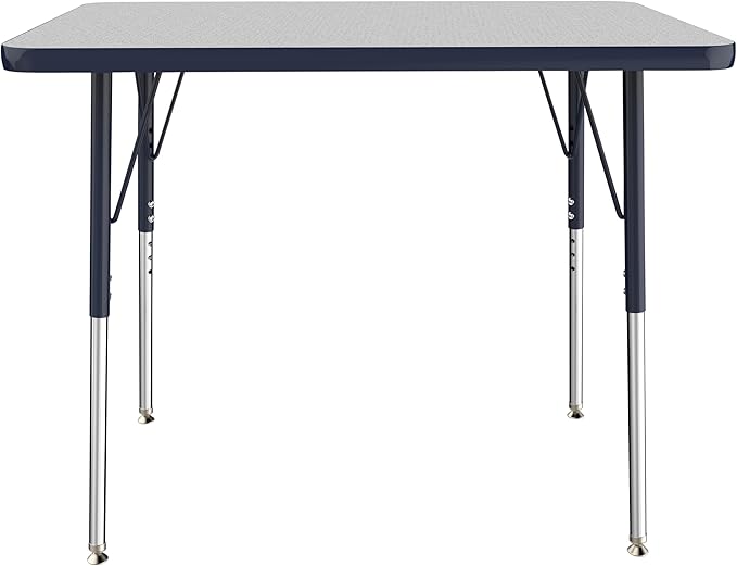 FDP Rectangle Activity School and Office Table (24 x 36 inch), Standard Legs with Swivel Glides, Adjustable Height 19-30 inches Quick Ship Single Box - Gray Top and Navy Edge