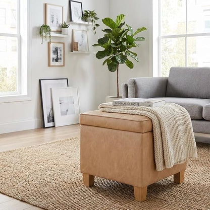 HomePop 18" Square Tufted Storage Ottoman - Sand Faux Leather