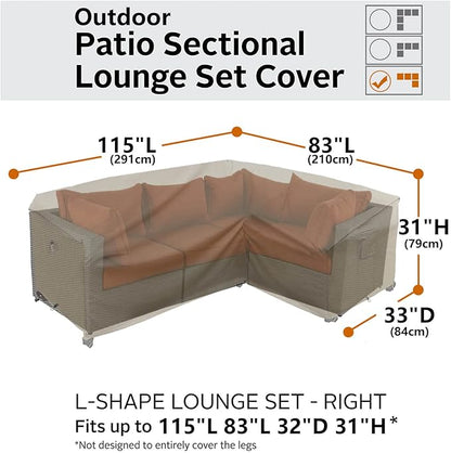 Heavy Duty Outdoor Sectional Sofa Cover, 115"X83" L-Shaped Waterproof 600D Patio Sectional Cover, Lawn Patio Furniture Protector(Storm Grey, L-Shaped-Right Facing-115 x83)