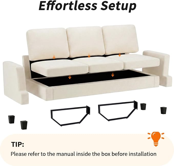 Modern 3 Seater Sofa for Living Room with Soft Deep Seats, Sofa 3 Seater in Linen, Upholstered Apartment Sofa with Armrests, Comfy Cozy Sofas for Bedroom, Linen, Beige