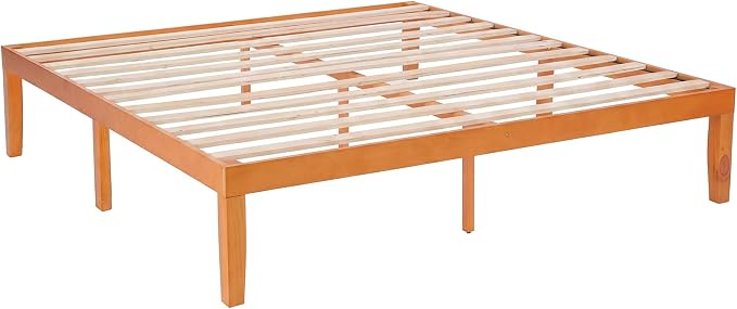 Sweetcrispy King Size Bed Frame 16 inch Heavy Duty Platform Bedframe, 1000 lbs Capacity, Underbed Storage, No Box Spring Needed, Wooden Slats, Easy Assembly with Velcro, Honey Finish