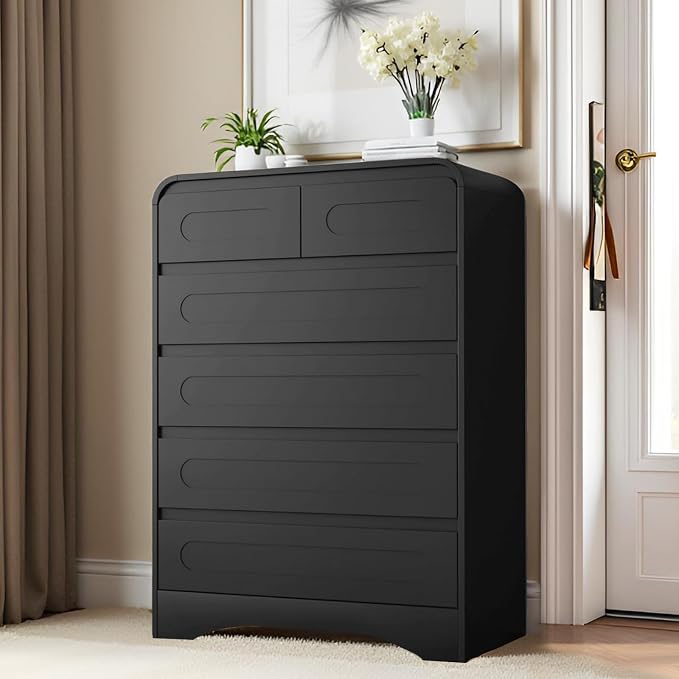 3 Piece Bedroom Set, Dresser and Nightstand Sets for Bedroom | Wood 6 Drawer Dresser & Night Stand Set of 2, Tall Chest of Drawers Modern Storage Cabinet Bedroom Furniture Set, Black