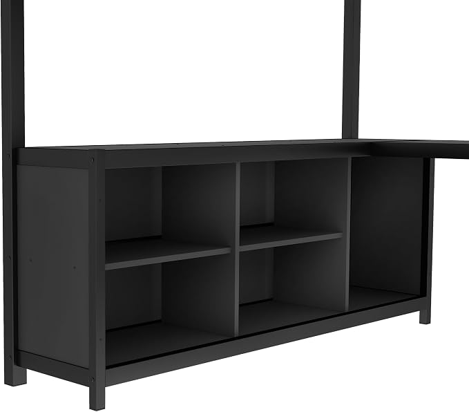 Bellemave Queen Size loft Bed with L Desk and Wardrobe, Metal Queen Size Loft Bed Frame for Adults, Kids, Teens, Black