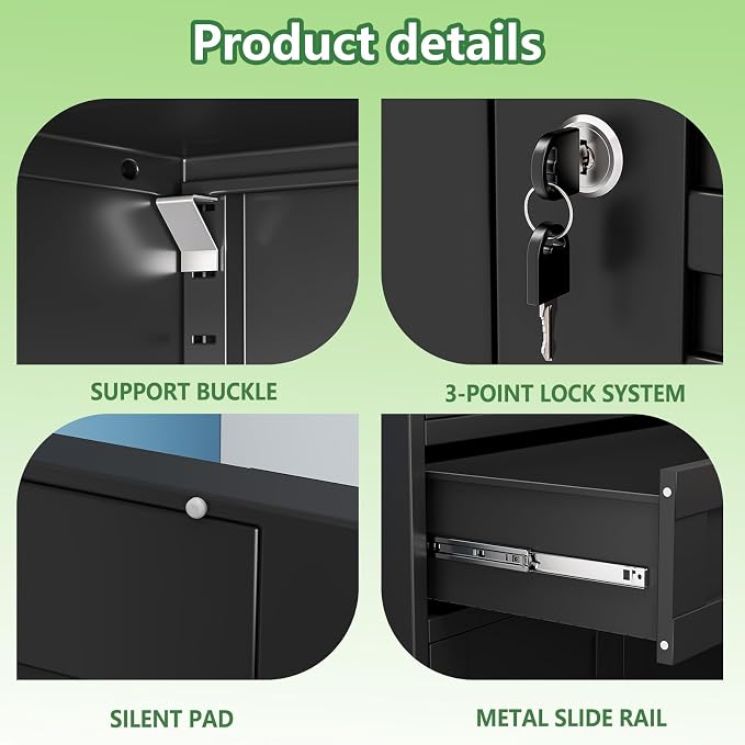 Lockable Metal Storage Cabinet, 71" Tall Black Cabinet with Wheels | Garage Storage Cabinet with Drawers, 3 Adjustable Shelves and Lock, Steel Construction – Suitable for Office, Home, School