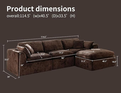 115" Modular Sectional Sofa, Modern Cloud Sectional Couch with Deep Seat, L-Shape Boneless Couch for Living Room,No Assembly Required, Brown(3 Seater + 1 Ottoman)