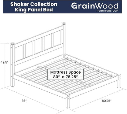 Grain Wood Furniture Shaker Solid Wood Panel Platform Bed, King Size, Natural