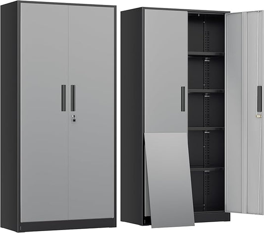 INTERGREAT Metal Lockable Storage Cabinet, 72” Storage Cabinet with 2 Doors and 4 Adjustable Shelves for Office, Home, Garage, Pantry (Assembly Required, Black Gray)