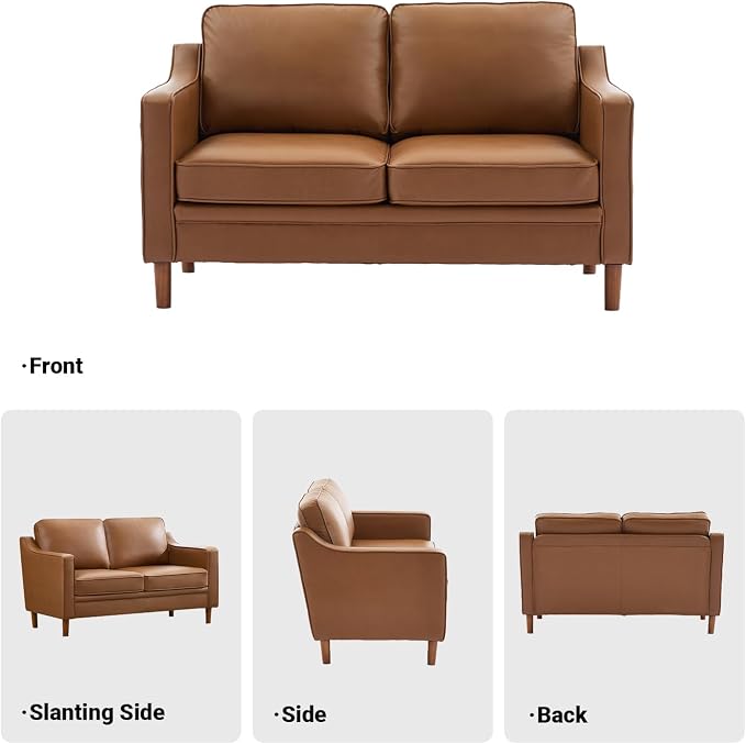 Kingfun 60" Faux Leather Sofa, Loveseat Couch, Mid Century Modern Love Seat Couches with Solid Wood Frame for Living Room Bedroom