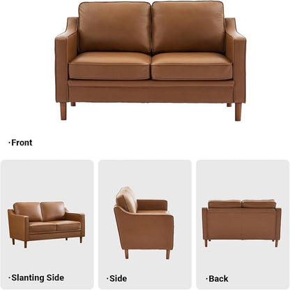 Kingfun 60" Faux Leather Sofa, Loveseat Couch, Mid Century Modern Love Seat Couches with Solid Wood Frame for Living Room Bedroom