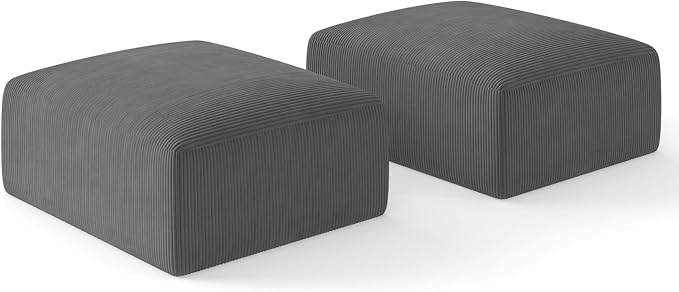 40" Oversized Large Square Corduroy Ottoman Pouf - Poofy Plush Foot Rest with Foam Chunk Filling, Movable Floor Pouf Footstool & Ottoman Coffee Table for Living Room Couch Bedroom, Grey(2 Pieces)