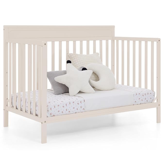 Delta Children Isabelle 6-in-1 Convertible Crib, Converts to Toddler Bed, Daybed, Sofa & Full Bed with/Without Footbaord, Greenguard Gold Certified, Mattress Heights, Soft Beige