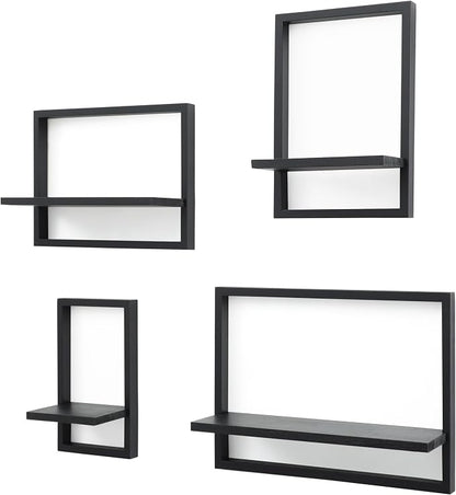PHOENANCEE Square Floating Shelves,Framed Wall Shelf Decorative Set of 4,Modern Plants Hanging Display Art Decor Storage for Livingroom Bedroom Bathroom Farmhouse,Home Light Wood,Rustic Black