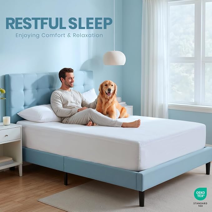 Twin Size Mattress Protector Waterproof, Premium 200 GSM Terry Mattress Cover, Soft & Breathable Bed Cover, Fitted Sheet Style Stretchable Deep Pockets 15" by Utopia Bedding (White)