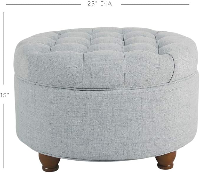 HomePop 25" Button Tufted Round Storage Ottoman - Light Blue