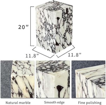 Luxury Marble Side Table,Square End Table for Modern Sofa and Bed, Living Room, Sofa, Bedroom（Calacatta Viola）