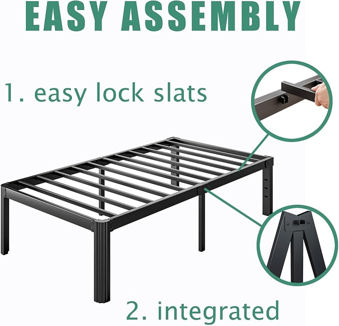 12 Inch High Twin Bed Frame No Box Spring Needed, Platform Metal Bed Frame Twin, Heavy Duty, Noise Free, Easy Assembly, Black