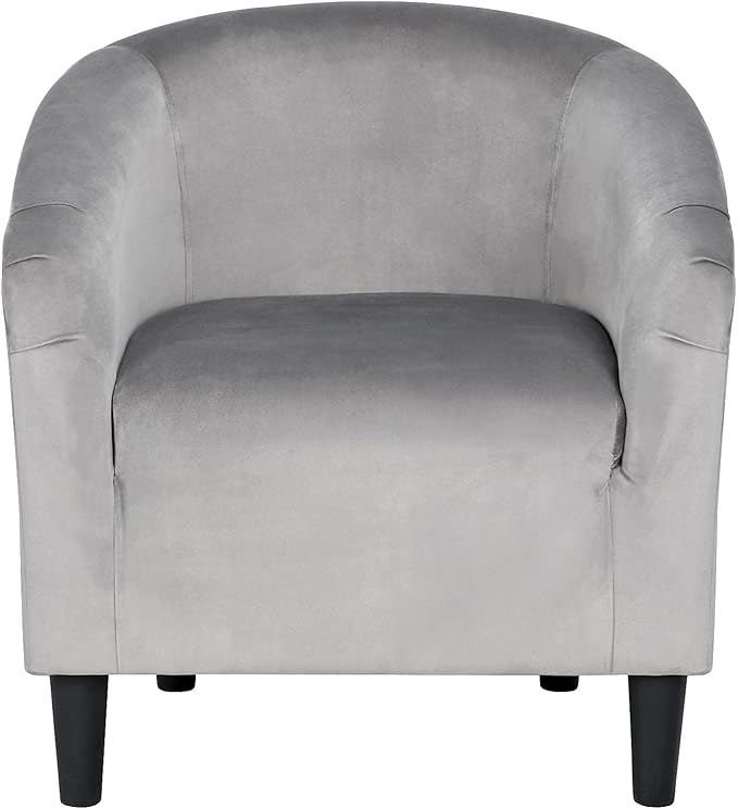 Topeakmart Velvet Accent Chair, Modern Club Chair Upholstered Armchair with Solid Legs Comfy Sofa Chair for Living Room/Bedroom/Waiting Room, Grey