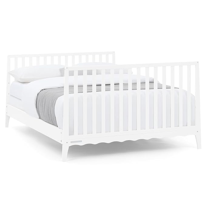 Delta Children Lulu 5-in-1 Convertible Crib, Converts to Toddler Bed, Daybed, Sofa & Full-Size Bed, Greenguard Gold Certified, Fits Standard Crib Mattress, 3 Mattress Heights for Baby,Bianca White