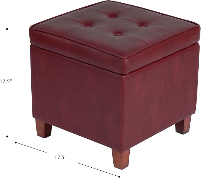 HomePop 18" Leatherette Tufted Square Storage Ottoman - Red