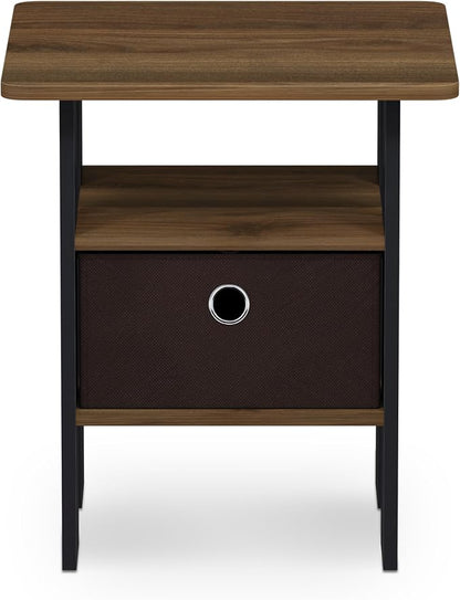 Furinno TIDUR 3-Tier Night Stand, Nightstand with Bin, Columbia Walnut | Open Shelf Design, Bedside Table, End Table, Side Table for Bedroom, Living Room