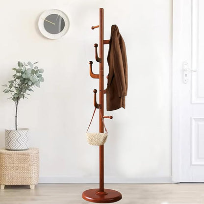 Wooden Coat Rack Freestanding, Hall Tree Hanger With Resin Hooks, Adjustable Heavy Duty Coat Rack for Hanging Clothes Bags Hats in Living Room Bedroom (coat rack, Cactus Hook)